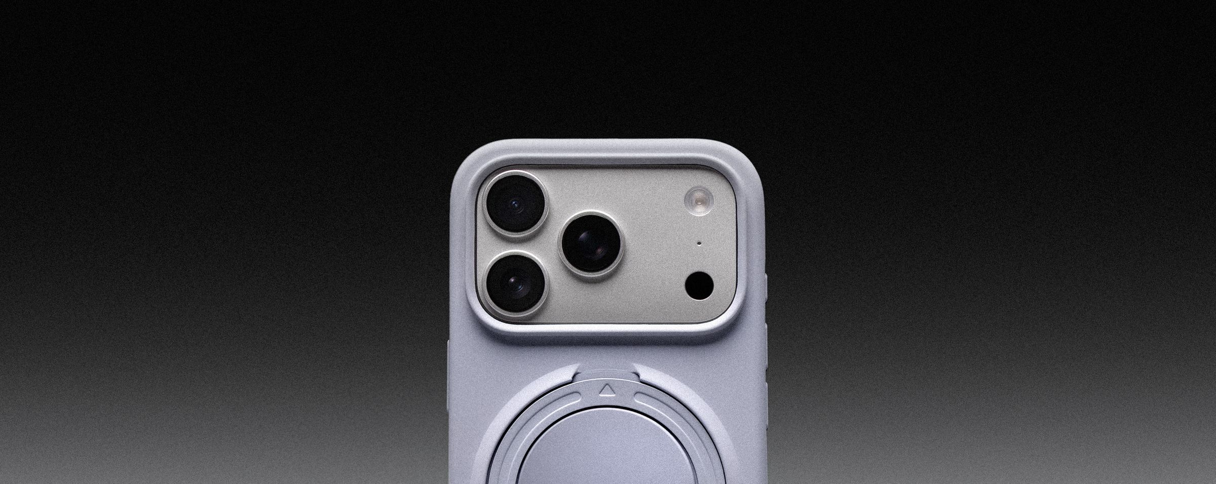 Macro of the lavender ZIZO Revolve case's camera window and rotating ring mount