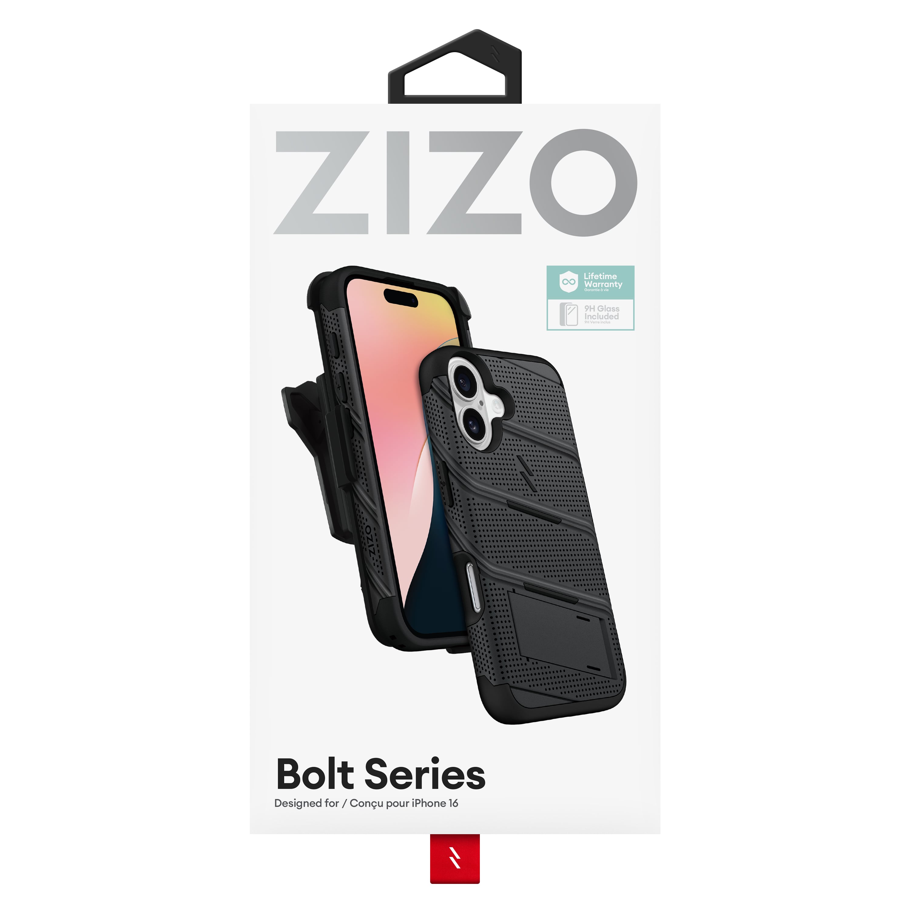 ZIZO BOLT Bundle iPhone 16 Case with Tempered Glass – Black | ZIZO